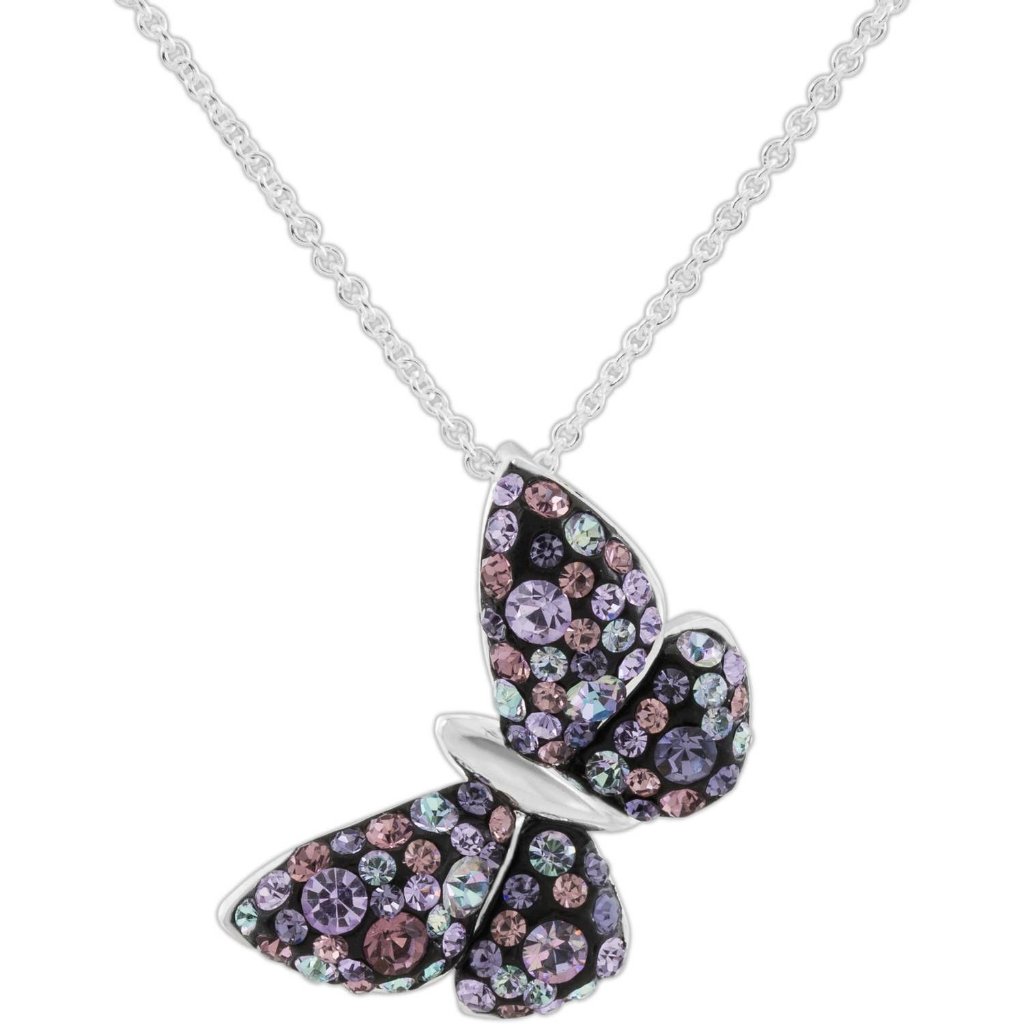 Crystal Fine Silver-Tone Purple Crystal Butterfly Pendant With 18 Chain 32$